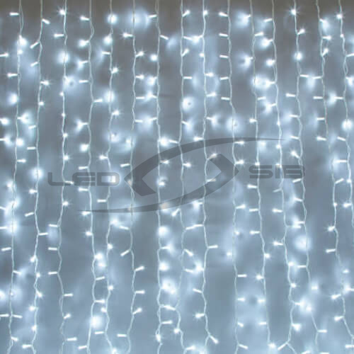 Дождь светодиодный LS, 30 нитей, 600 LED, 3х2м, 220V, белый каучук провод 3,3 мм IP 65
