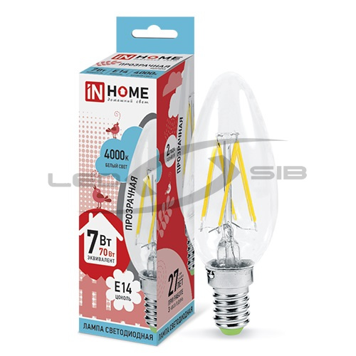 лампа сд led-свеча-deco 7w 230v е14 630lm прозрачная in home Лампа сд LED-СВЕЧА-deco 7W 230V Е14 630Lm прозрачная IN HOME