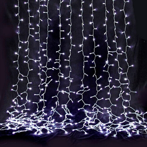 Дождь светодиодный LS 2х9м, 20 нитей, 1800 LED,  220V, прозрачный ПВХ провод 2,3 мм IP 65