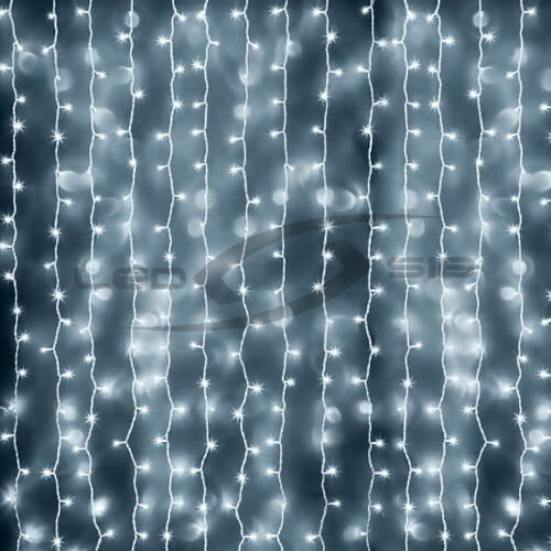 Дождь светодиодный LS, 30 нитей, 900 LED, 3х3м, 220V,  провод белый каучук 3,3 мм IP 65 мерцает бел